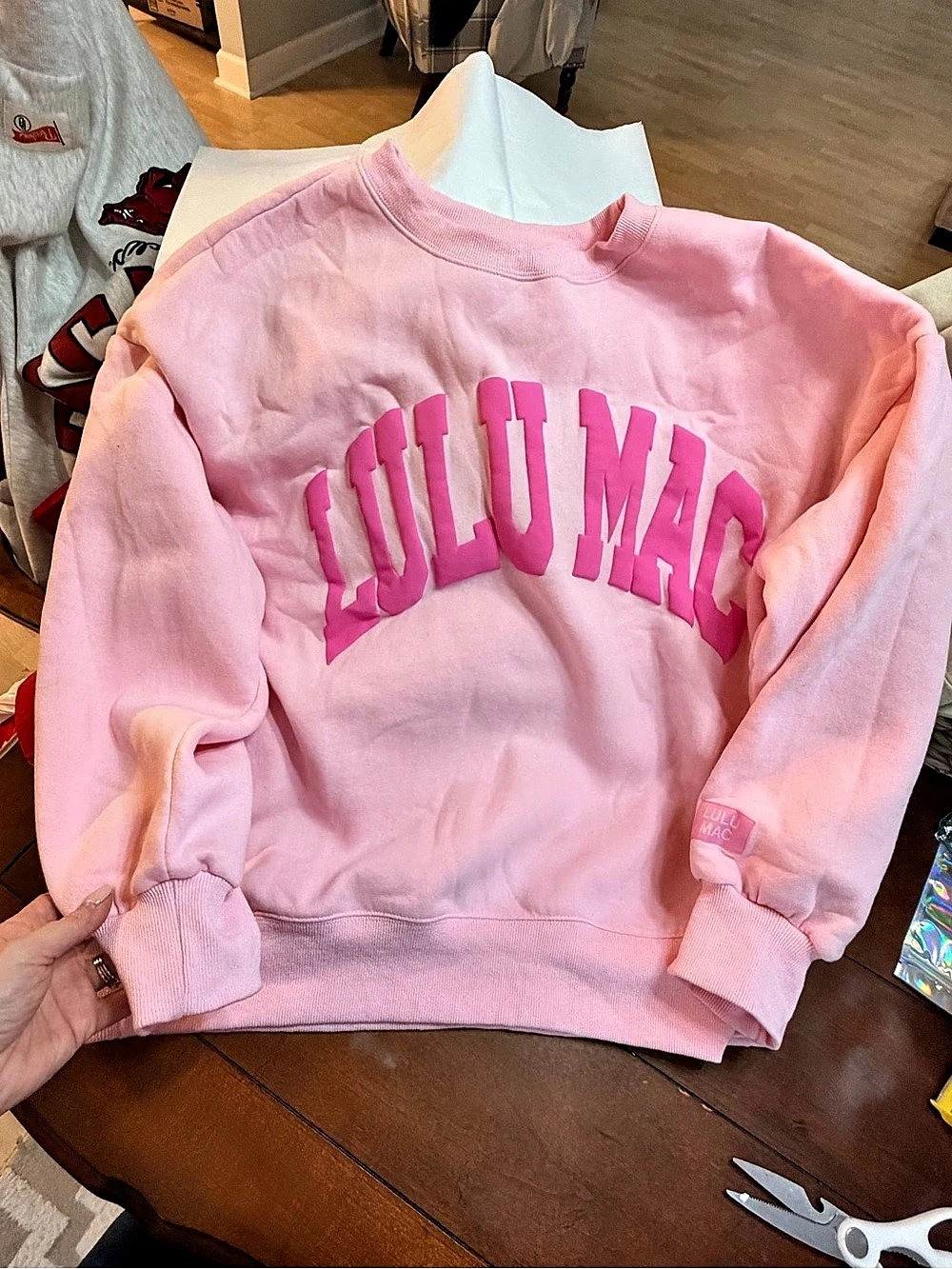 Lulu Mac Puff Letter Sweatshirt Pink Sweatshirt Size Large Like New